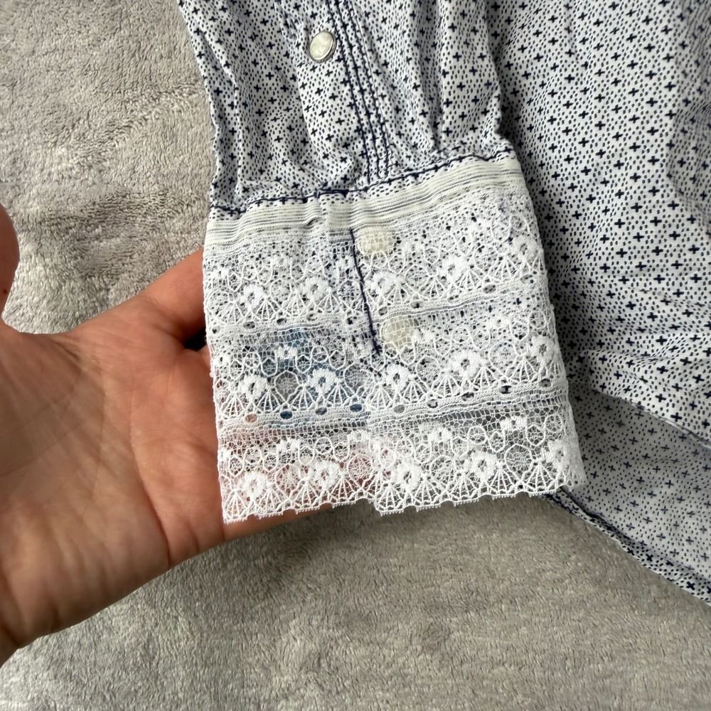 Wrangler Shirt Women Large White 20X Competition Western Lace Pearl Snap Rodeo - Picture 4 of 11